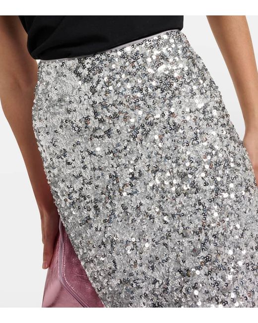 ROTATE BIRGER CHRISTENSEN Gray Sequined Midi Skirt