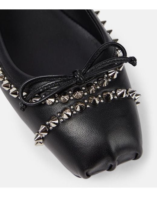 Christian Louboutin Black Mamadrague Spikes Embellished Leather Ballet Flats