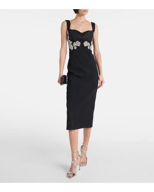 Rebecca Vallance Black Juliana Crystal-Embellished Midi Dress