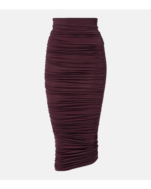 Wolford Red Draped Sheer High-Rise Midi Skirt