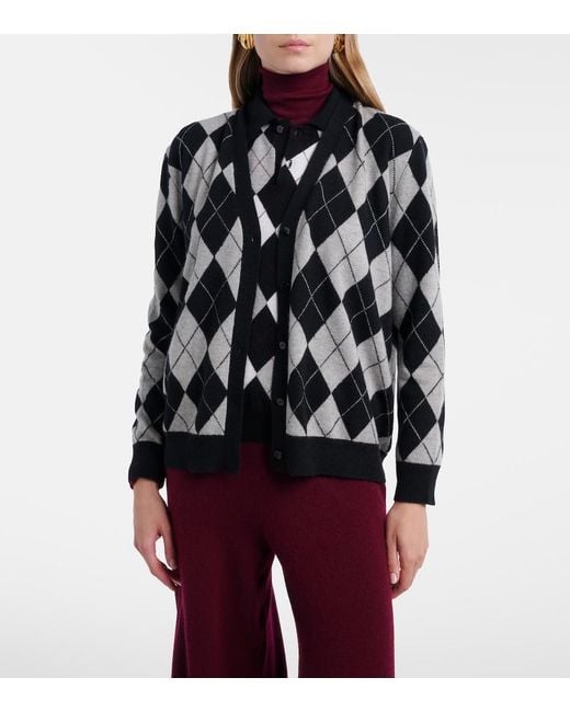 Lisa Yang Black Raelyn Argyle Cashmere Cardigan