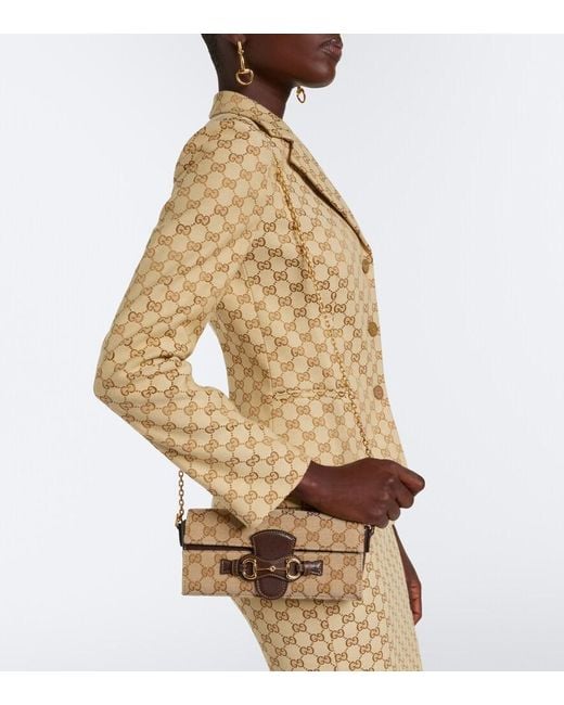 Gucci Brown Horsebit Gg Canvas Wallet On Chain