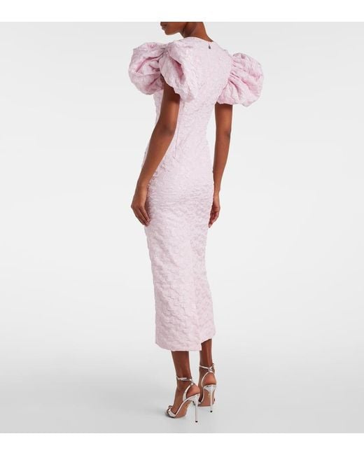 ROTATE BIRGER CHRISTENSEN Pink Jacquard Midi Puffy Dress