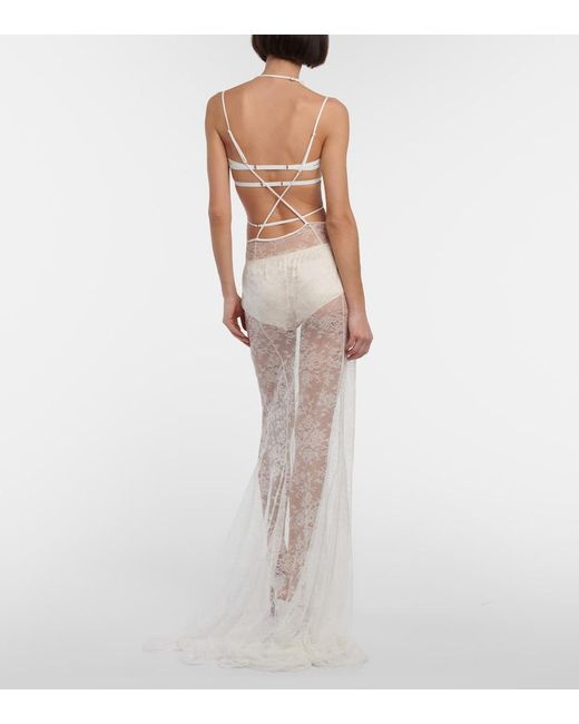 Nensi Dojaka White Bridal Halterneck Lace Gown