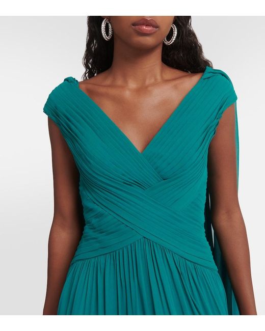 Elie Saab Green Caped Silk-Blend Gown