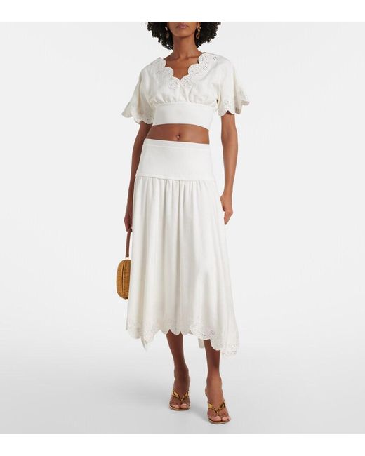 Jonathan Simkhai White Broderie Anglaise Linen-Blend Crop Top