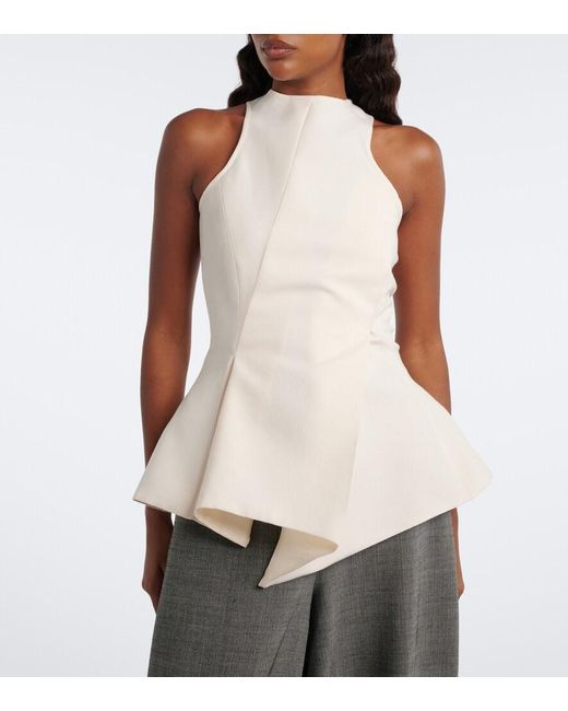 Magda Butrym White Asymmetric Peplum Wool-Blend Top