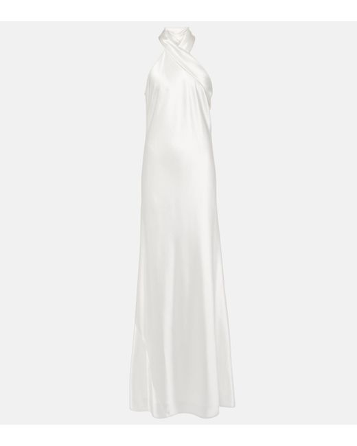 Galvan White Bridal Pandora Satin Maxi Dress