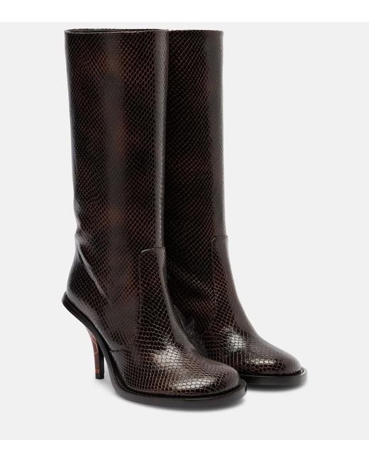 Dries Van Noten Black Snake-Effect Leather Knee-High Boots
