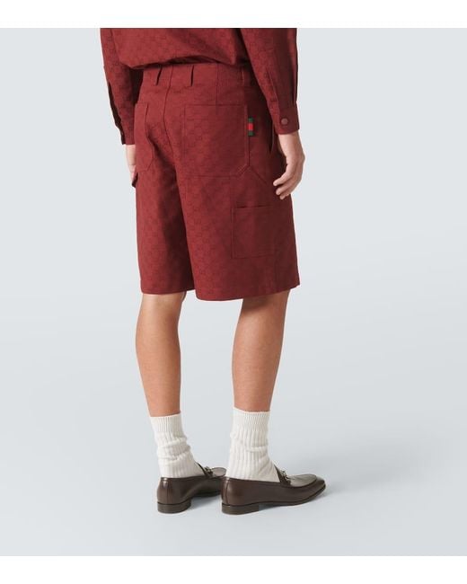 Gucci Red Gg Canvas Cotton-Blend Bermuda Shorts for men