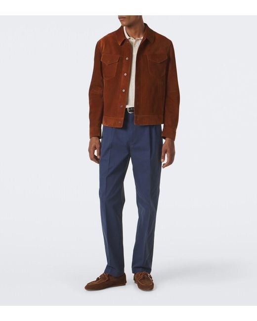 Dunhill Blue Cotton Twill Straight Chinos for men