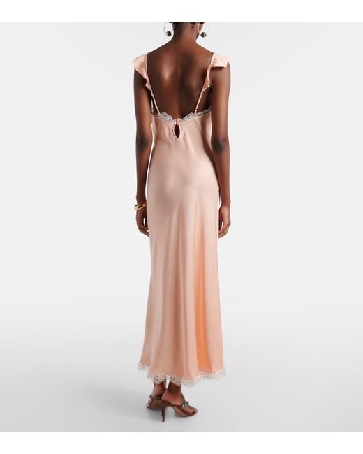 Faithfull The Brand Pink Sella Lace-Trimmed Satin Maxi Dress