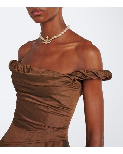 Vivienne Westwood Brown Chichi Draped Cotton-Blend Bustier Dress