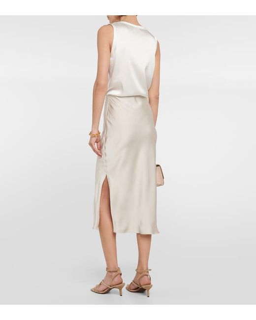 Brunello Cucinelli White Satin Midi Skirt