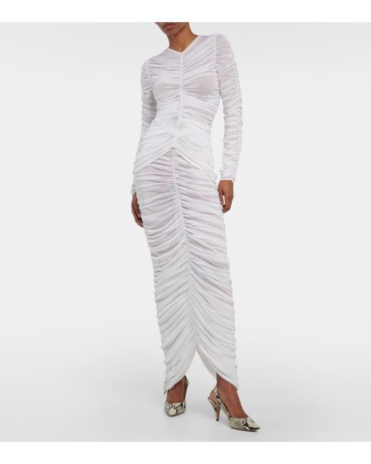 Khaite White Laure Ruched Silk-blend Maxi Skirt