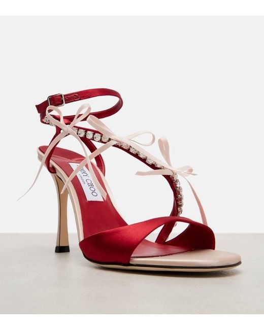 Sandales Lula 100 En Satin A Cristaux Jimmy Choo en coloris Red