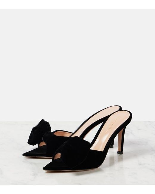 Gianvito Rossi Black 85 Bow-Detail Velvet Mules