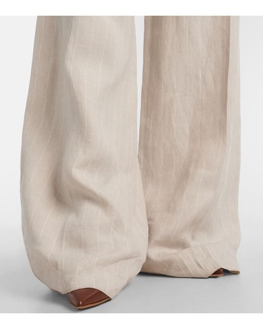 Max Mara White Weite High-Rise-Hose Rauche Aus Leinen