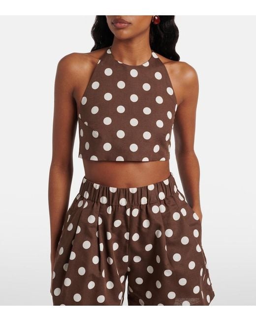 Asceno Brown Marseille Linen And Cotton Crop Top