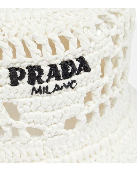 Prada White Raffia Bucket Hat