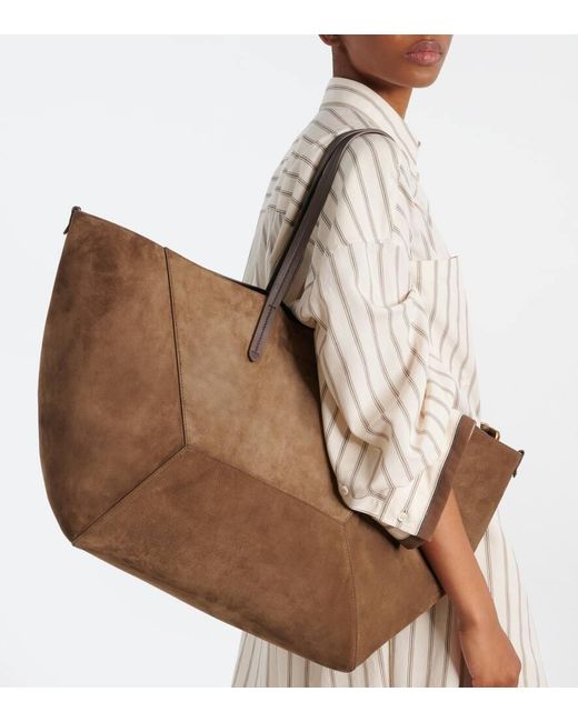 Brunello Cucinelli Brown Bc Duo Large Suede Tote Bag