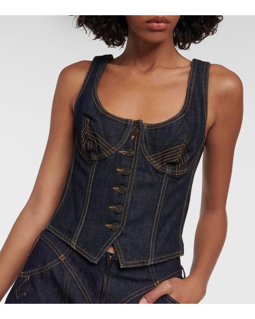 Jean Paul Gaultier Black Bustier-Top Aus Denim