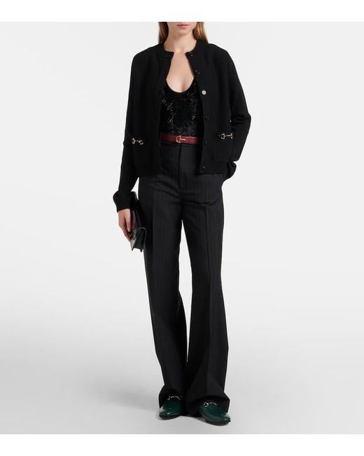 Gucci Black Horsebit Wool And Cashmere Cardigan