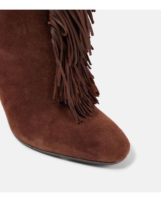 Aquazzura Brown Gytane 85 Fringed Suede Knee-High Boots