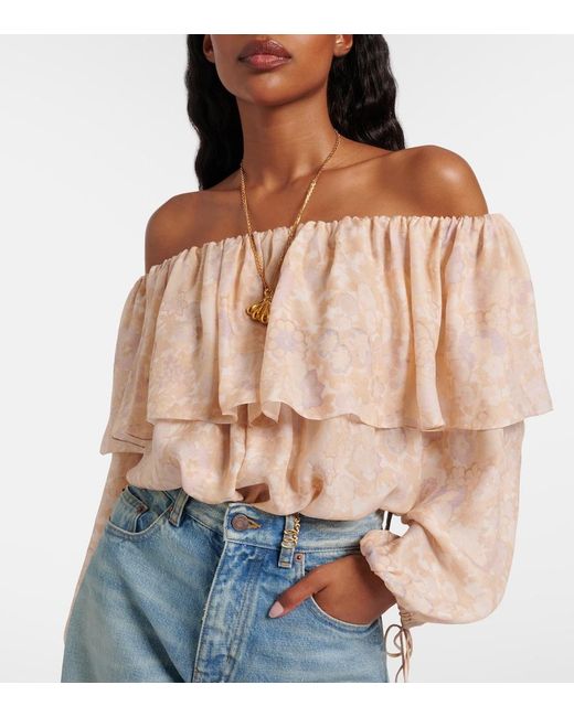 Chloé Natural Floral Silk Charmeuse Top