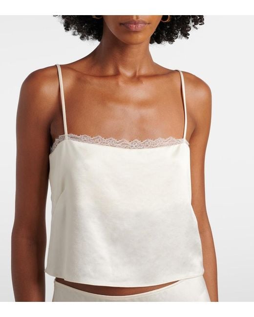 Leset White Barb Cropped Lace Satin Camisole