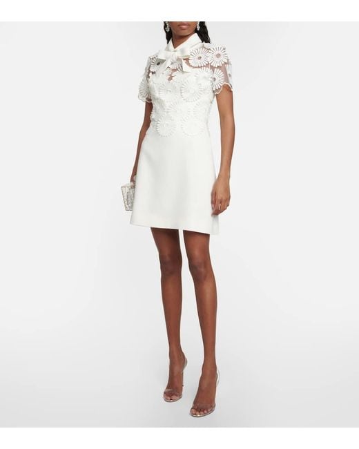 Elie Saab White Bridal Embroidered Crepe Minidress