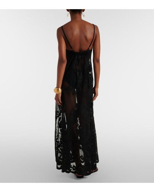 Juliet Dunn Black Embroidered Sheer Cotton Maxi Dress