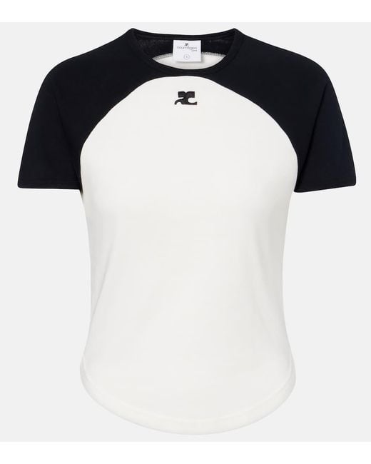 Courreges Black T-Shirt Circle Contrast Aus Baumwoll-Jersey