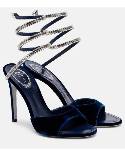 Rene Caovilla Blue Spark 105 Embellished Velvet Sandals
