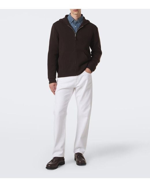 Allude Black Knitted Wool And Cashmere Zip-Up Hoodie for men