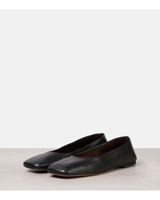 The Row Black Square Leather Ballet Flats