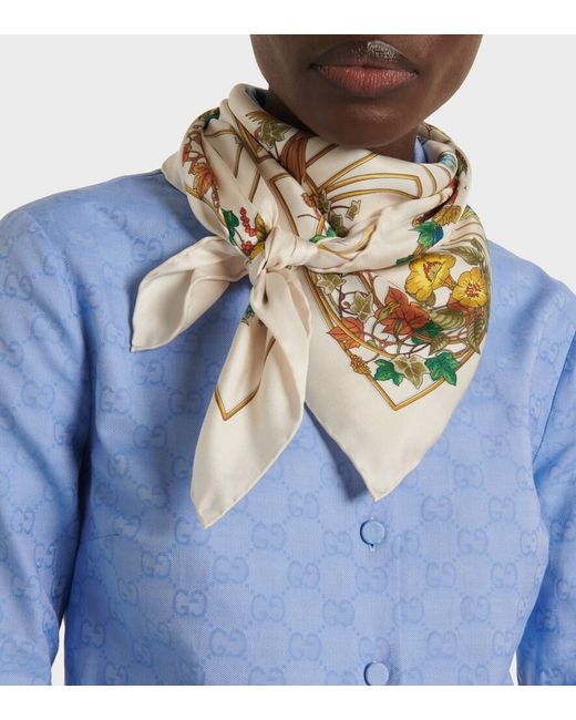 Gucci Natural Vierecktuch Aus Seidentwill Mit Print