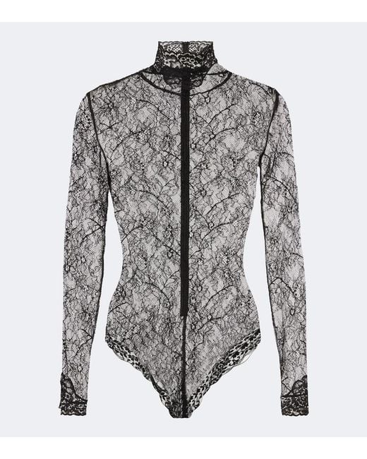 Valentino Gray Lace Bodysuit