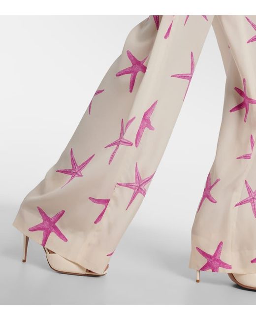 Pantalones Anchos De Seda De Tiro Alto Valentino de color Pink