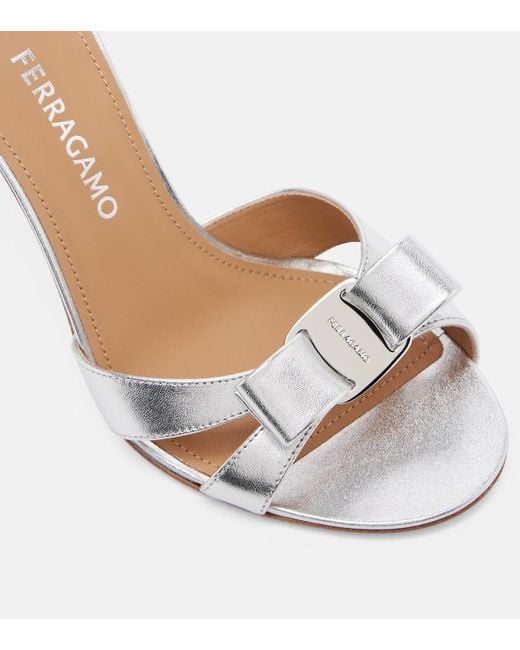 Ferragamo Bow-Detail Metallic Leather Sandals