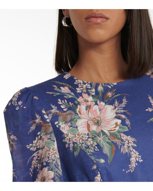 Zimmermann Moonshine Floral Linen Maxi Dress in Blue | Lyst