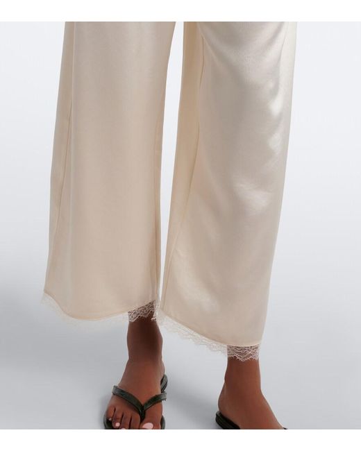 Leset Natural Barb Lace-Trimmed Satin Wide-Leg Pants