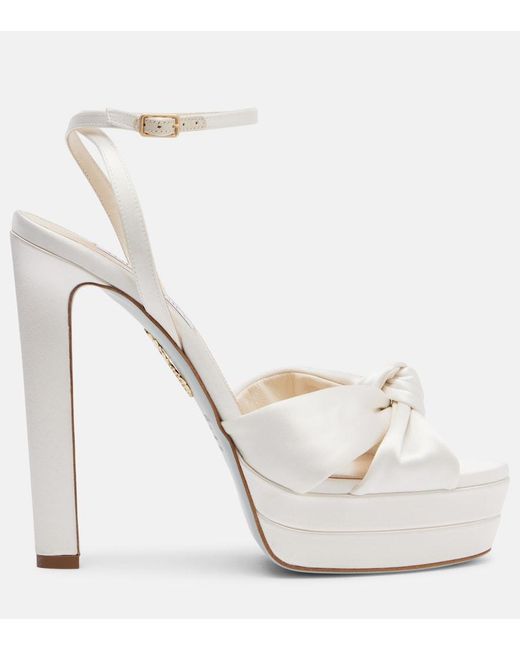 Aquazzura White Bridal Cupid 130 Silk Satin Platform Sandals