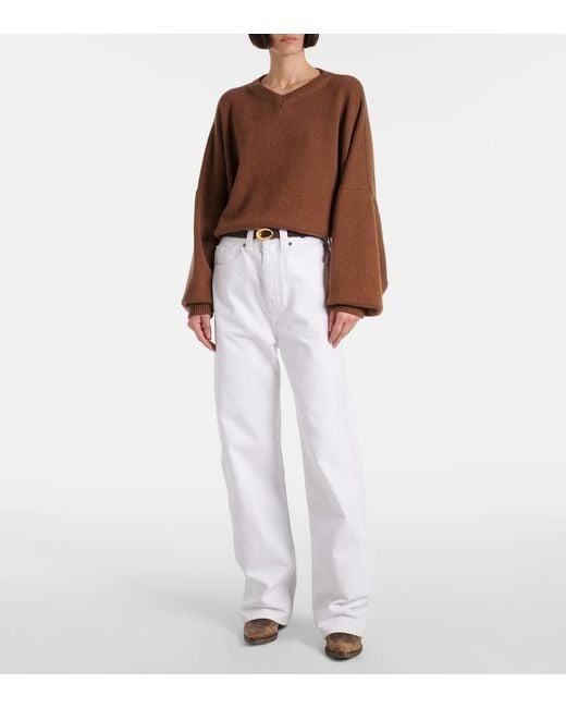 Khaite White Bonnie High-Rise Straight Jeans