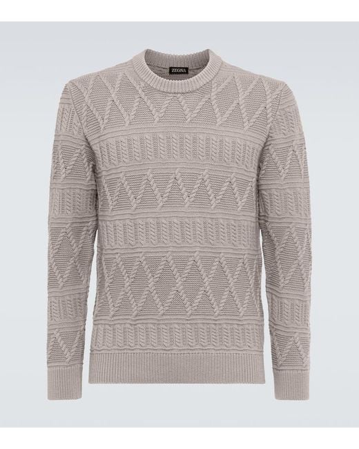 Zegna Gray Aran Wool Sweater for men