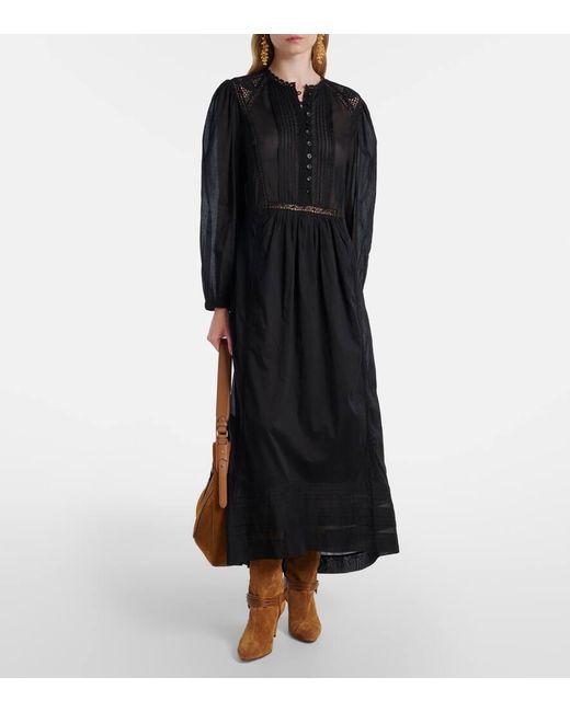 Isabel Marant Black Gisela Lace-Trimmed Cotton Maxi Dress