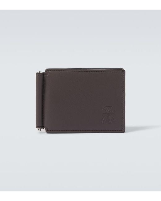 Brunello Cucinelli Brown Logo Debossed Leather Wallet for men