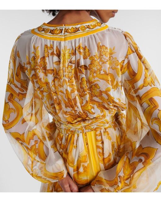 Dolce & Gabbana Metallic Majolica Silk Chiffon Midi Dress