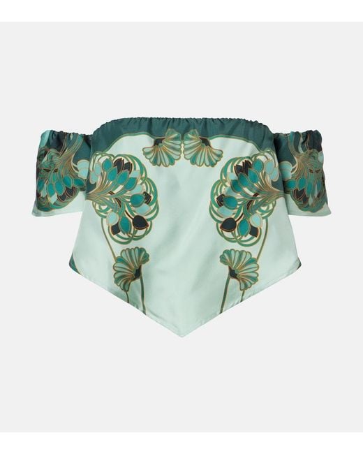 LaDoubleJ Green Sand Dollar Printed Silk Top