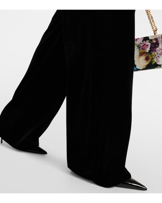 Dolce & Gabbana Blue High-Rise Velvet Wide-Leg Pants